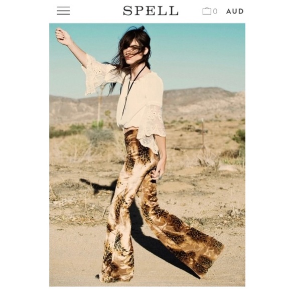 Spell and the Gypsy Velvet Savannah Bells Animal Print Flare Boho Pants Size 8 - Picture 15 of 15